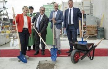 Première pierre du Gymnase du Chablais posée à Aigle